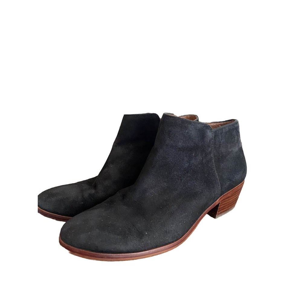 Sam Edelman Petty Black Suede‎ Rounded Toe Stacked Block Heel Ankle Booties Sz 8